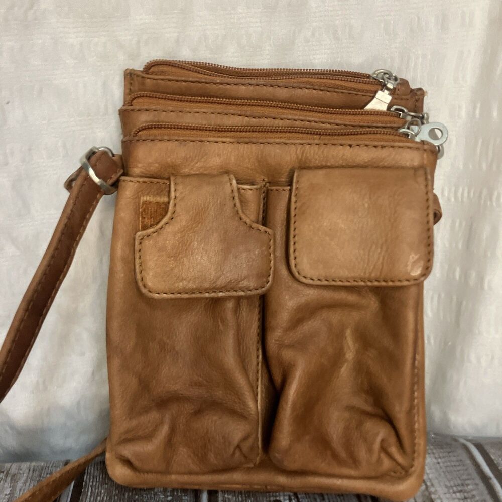 Paul & Taylor Leather Crossbody Bag Brown 8”x6” - Picture 2 of 10
